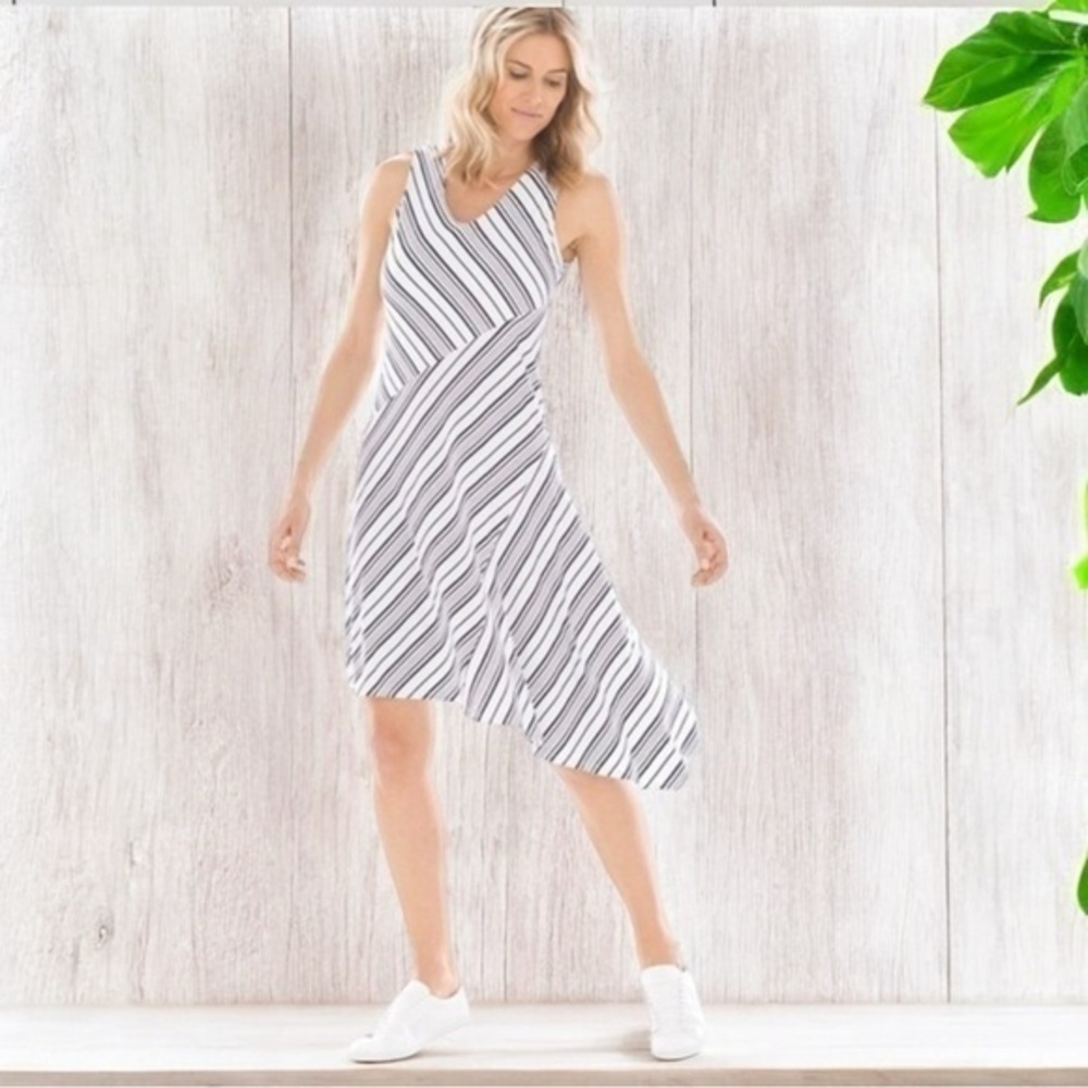 Soma Soft Jersey Asymmetrical Hem Midi Dress  women medium Amity Stripe White
